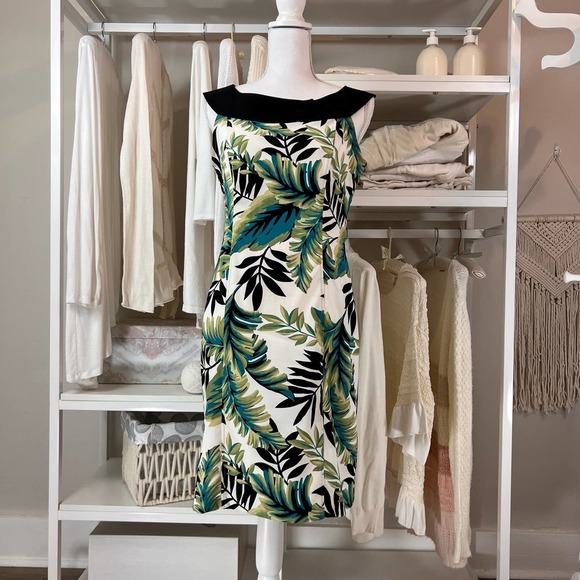 AB Studio bold Leaf pattern Midi dress. Retro 60's style. Sz. 6. #0452 - Picture 1 of 9